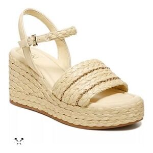 Franco Sarto Women's Beige Woven Espadrille Wedge Sandals L-Peachy Boho Size 8.5
